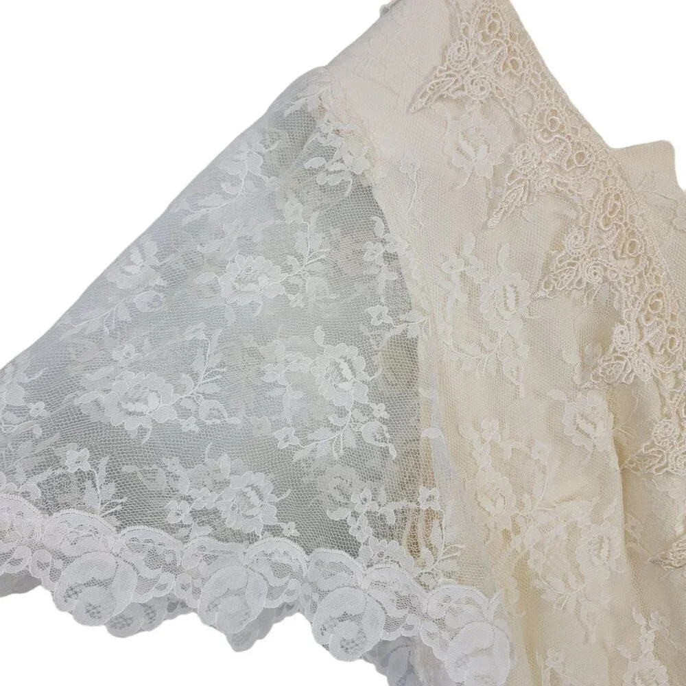 Vintage 80s Lace Midi Dress Women 12 Cream 20s Style Formal Wedding Retro Summer - Picture 10 of 13